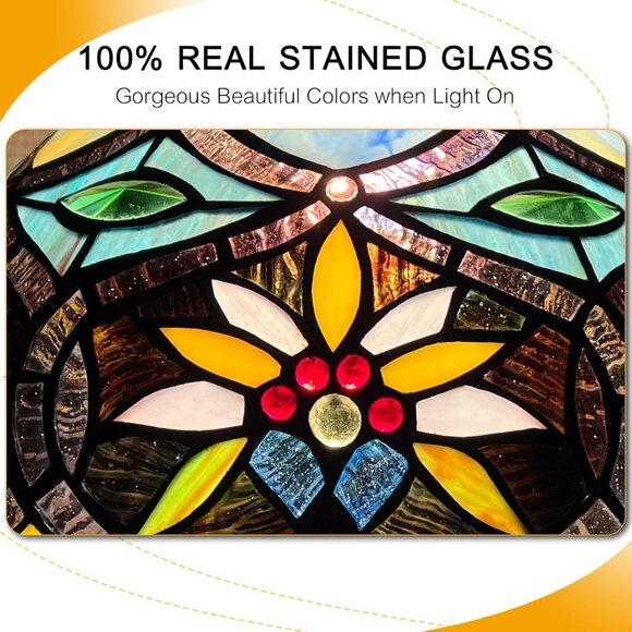 NEW! Tiffany Style Lamp Handmade Stained Glass Sunflower Table Lamp 19" - Picture 4 of 6